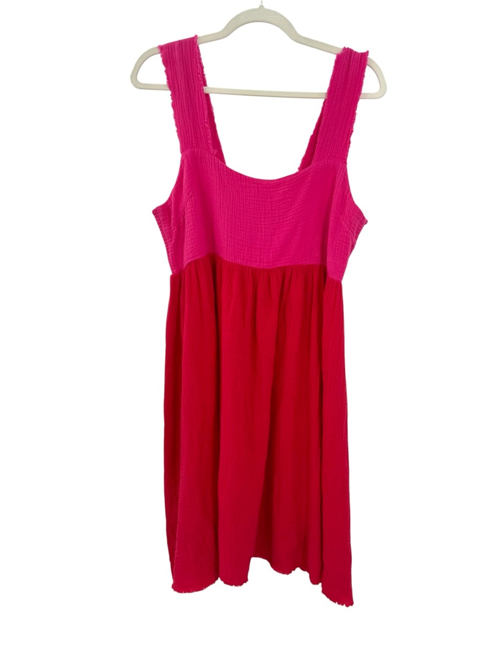 Natural Life Tricia Pink Red Cotton Gauze Midi Dress Colorblock Fairy Boho Med - Picture 2 of 12